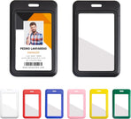 1 Pack Sliding Vertical ID Badge Holder Hard Black Plastic Card Case Protector Pouch with Sided Clear Window for Office School ID Credit Cards and Proximity Key Cards