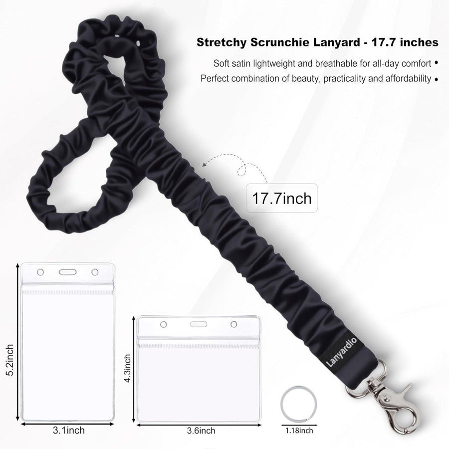 Stretchy Scrunchie Lanyard for ID Badges Keys, Cute Teacher Lanyard for Women with 2 Card Holders 19.6 Inch