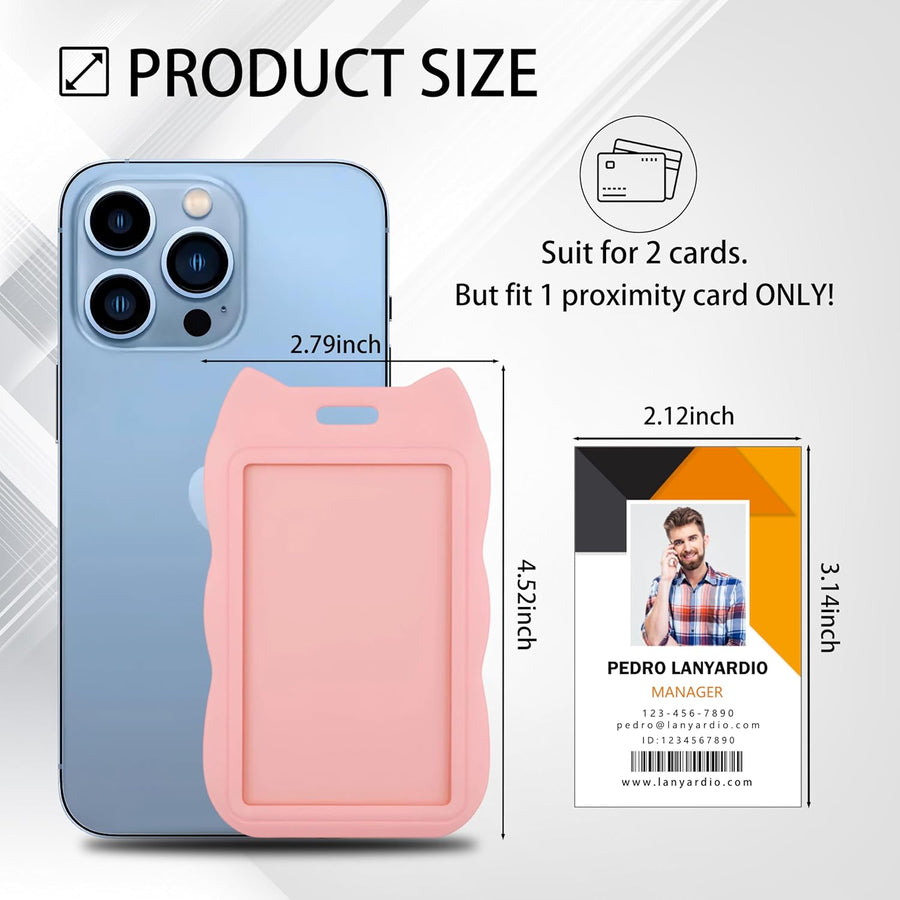 2 Pack Sliding Cat Ears ID Badge Holder, Vertical ID Card Holder for Lanyard with Clear Window, Badge Protector for Office School Factory Teacher Student