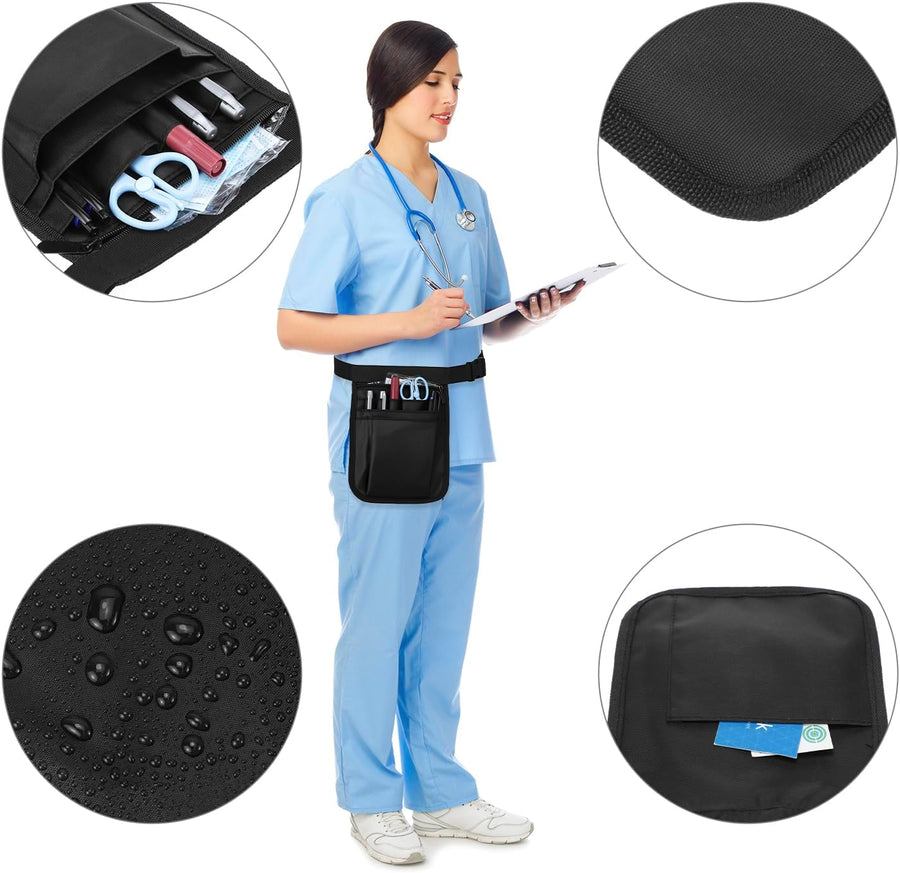 Medical Organizer Belt, Nurse Storage Bag Waist Bag Pouch for Medical Scissors Care Kit Tool, (Black, 10x7')