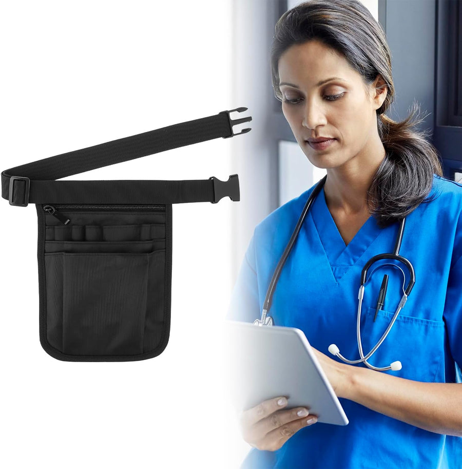 Medical Organizer Belt, Nurse Storage Bag Waist Bag Pouch for Medical Scissors Care Kit Tool, (Black, 10x7')