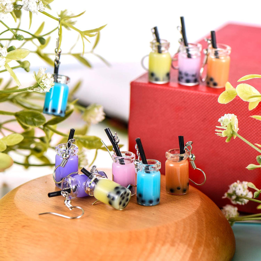 5 Pairs Cute Bubble Tea Dangle Earrings Bubble Milk Tea Drop Earrings Colorful Creative Funny Jewelry for Women Gift