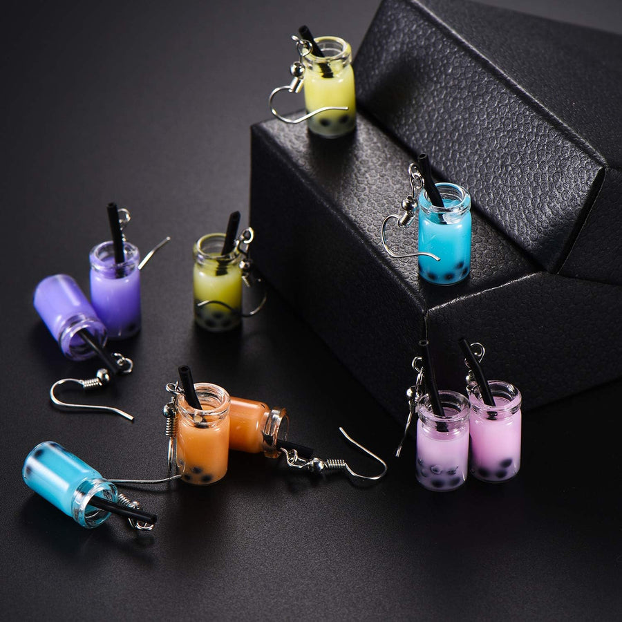 5 Pairs Cute Bubble Tea Dangle Earrings Bubble Milk Tea Drop Earrings Colorful Creative Funny Jewelry for Women Gift