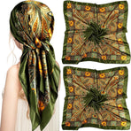 35 Inch Silky Head Scarf 2 Pcs Large Square Neck Scarf Sleeping Hair Wrapping Satin Bandana for Women