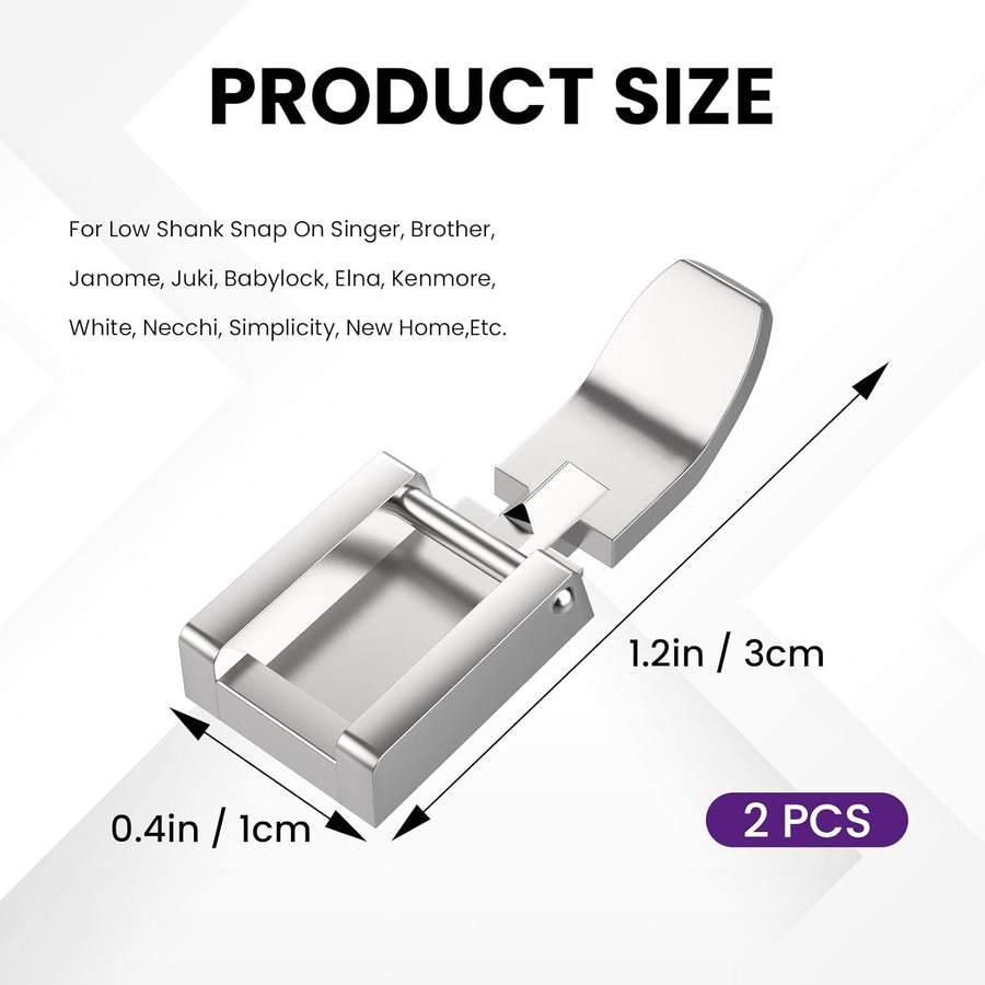 2Pcs Zipper Sewing Machine Presser Foot, Zinc Alloy Sewing Machine Foot for Most Low Shank Snap on Sewing Machines, Silver