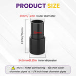 2 Pcs Vacuum Hose Adapter for Connecting 1-3/8" OD to 1-1/4" ID Between Vacuum Cleaner and Dust Collection Accessories, Plastic Cleaner Hose Connector Reducer (Black)