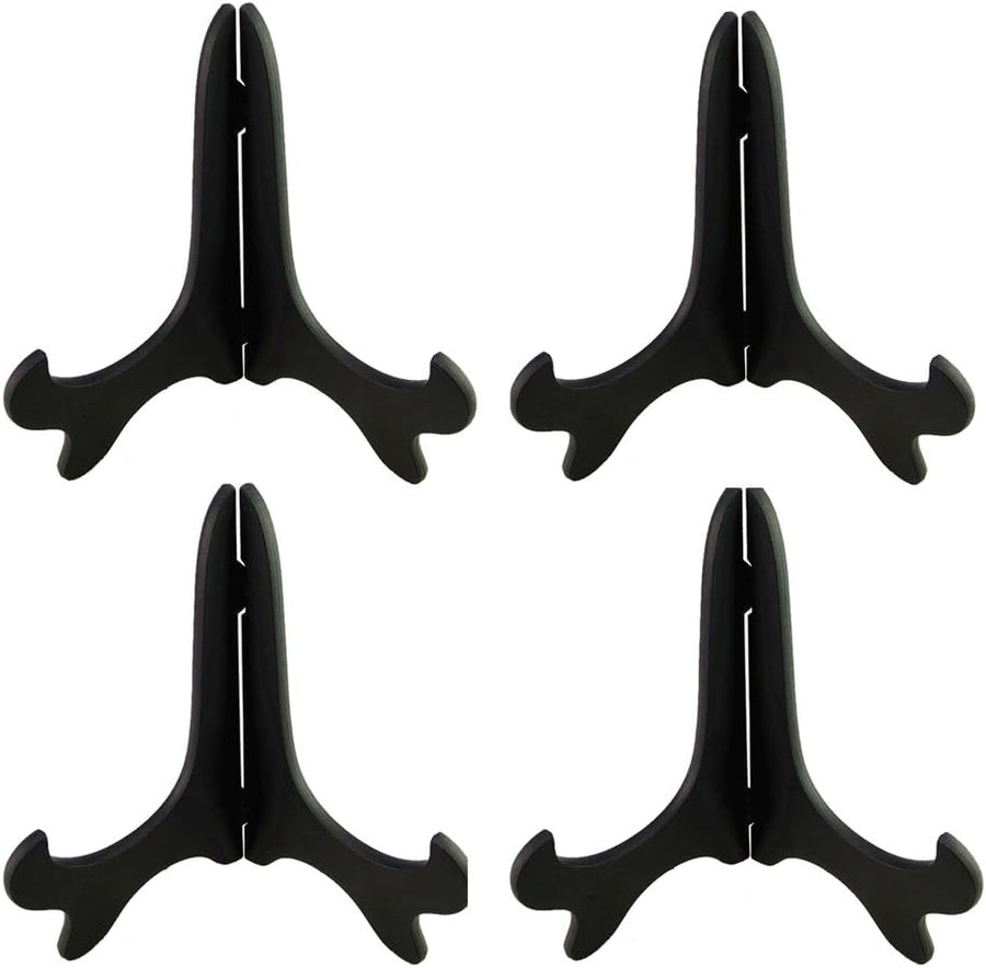 Black 4" Wood-Like Plastic Easels Plate Display Stands Picture Frame Stand Holder-Set of 4