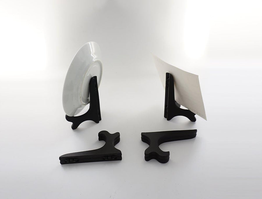 Black 4" Wood-Like Plastic Easels Plate Display Stands Picture Frame Stand Holder-Set of 4