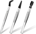 3 Pieces Tweezers with Rubber Tips PVC Coated Set Rubber Straight Flat Tip Long Bent Tweezers for Crafts Stamps Beads Jewelry Tools(Black)