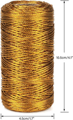 328 Feet Gold String Twine - 1.5mm Metallic Thread Gift Wrapping - 16Ply Inelastic Macrame Glitter Gold Cord for Christmas Halloween Crafting DIY Presents Wrapping Decoration