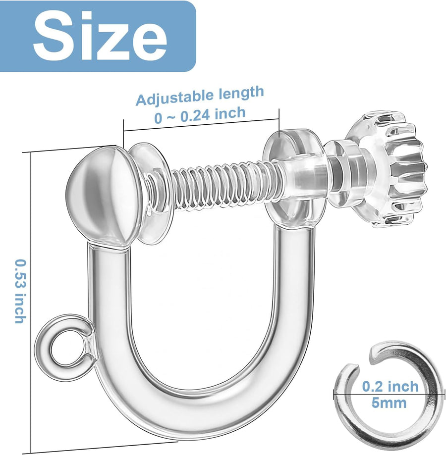 40pcs Screw Back Earring Converter with Jump Rings – Convert Dangle Earrings for Non-Pierced Ears, Such as Those with Fishhook or Kidney Hook Findings, Painless & Hypoallergenic Resin U‑Type Earrings