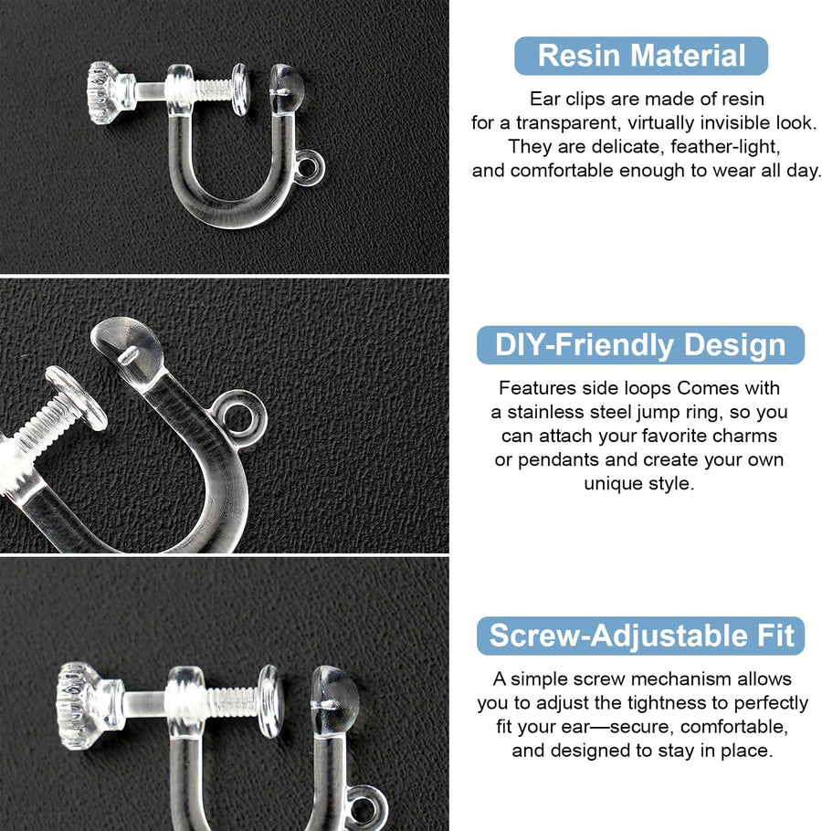 40pcs Screw Back Earring Converter with Jump Rings – Convert Dangle Earrings for Non-Pierced Ears, Such as Those with Fishhook or Kidney Hook Findings, Painless & Hypoallergenic Resin U‑Type Earrings