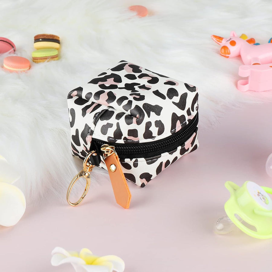 Baby Pacifier Case with Clip, Baby Pacifier Holder Pouch Box for Diaper Bag, Holds 2 Pacifiers for Travel Outdoor Activities, Small Baby Utensils,Black Leopard