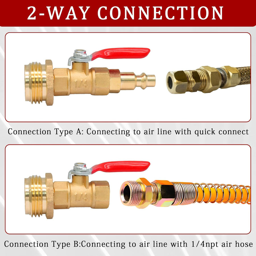 Winterize Blowout Adapter with 1/4" Quick Connect Plug and 3/4" Garden Water Hose Threading Brass Winterize Quick Adapter with Ball Valve for RV Boat Camper Trailer Sprinkler Irrigation