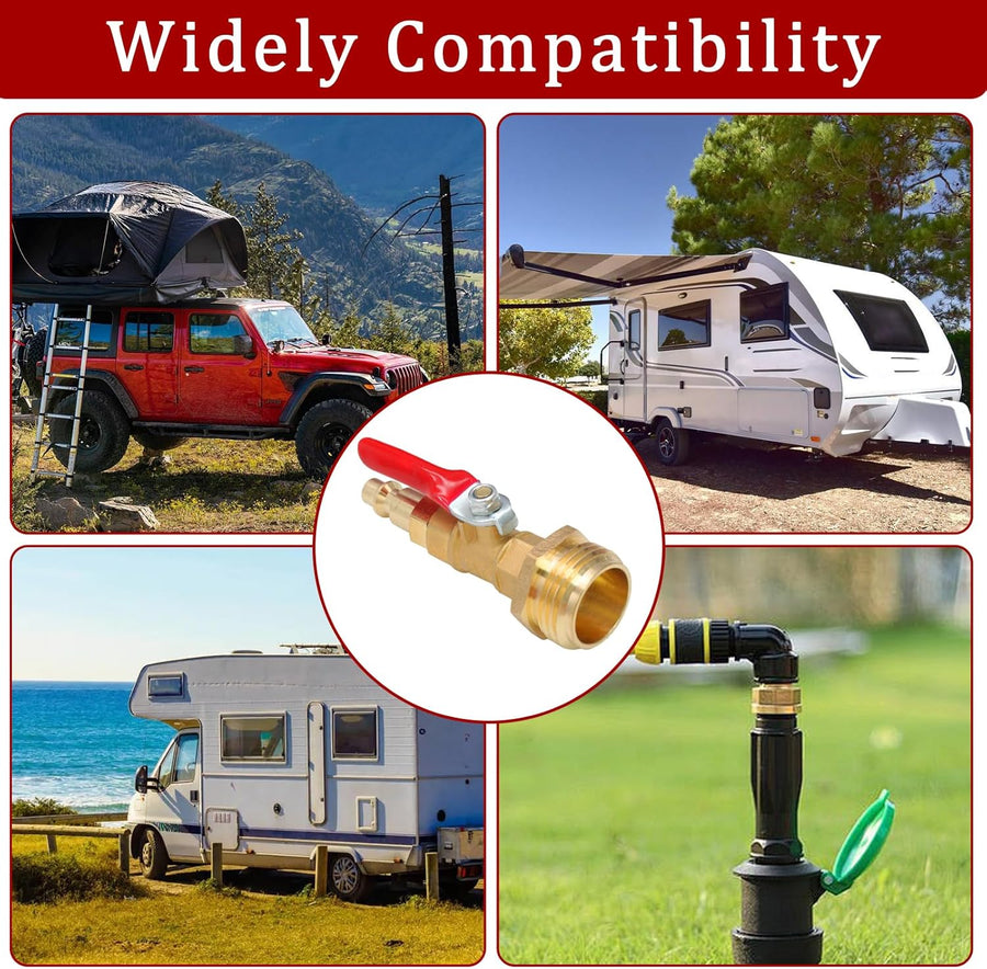 Winterize Blowout Adapter with 1/4" Quick Connect Plug and 3/4" Garden Water Hose Threading Brass Winterize Quick Adapter with Ball Valve for RV Boat Camper Trailer Sprinkler Irrigation