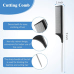 12 Pieces Rat Tail Comb Carbon Fiber Parting Set, Stainless Steel Tail Hair Comb Heat Resistant Teasing for Braid Hair Salon Home Use