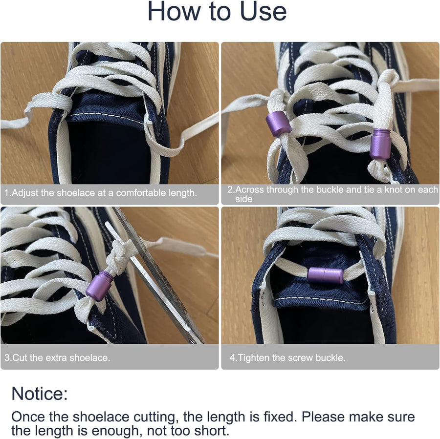 Shoelace Locks Buckle Aluminum Elastic No Tie Shoe Lace Turnbuckle, Glossy