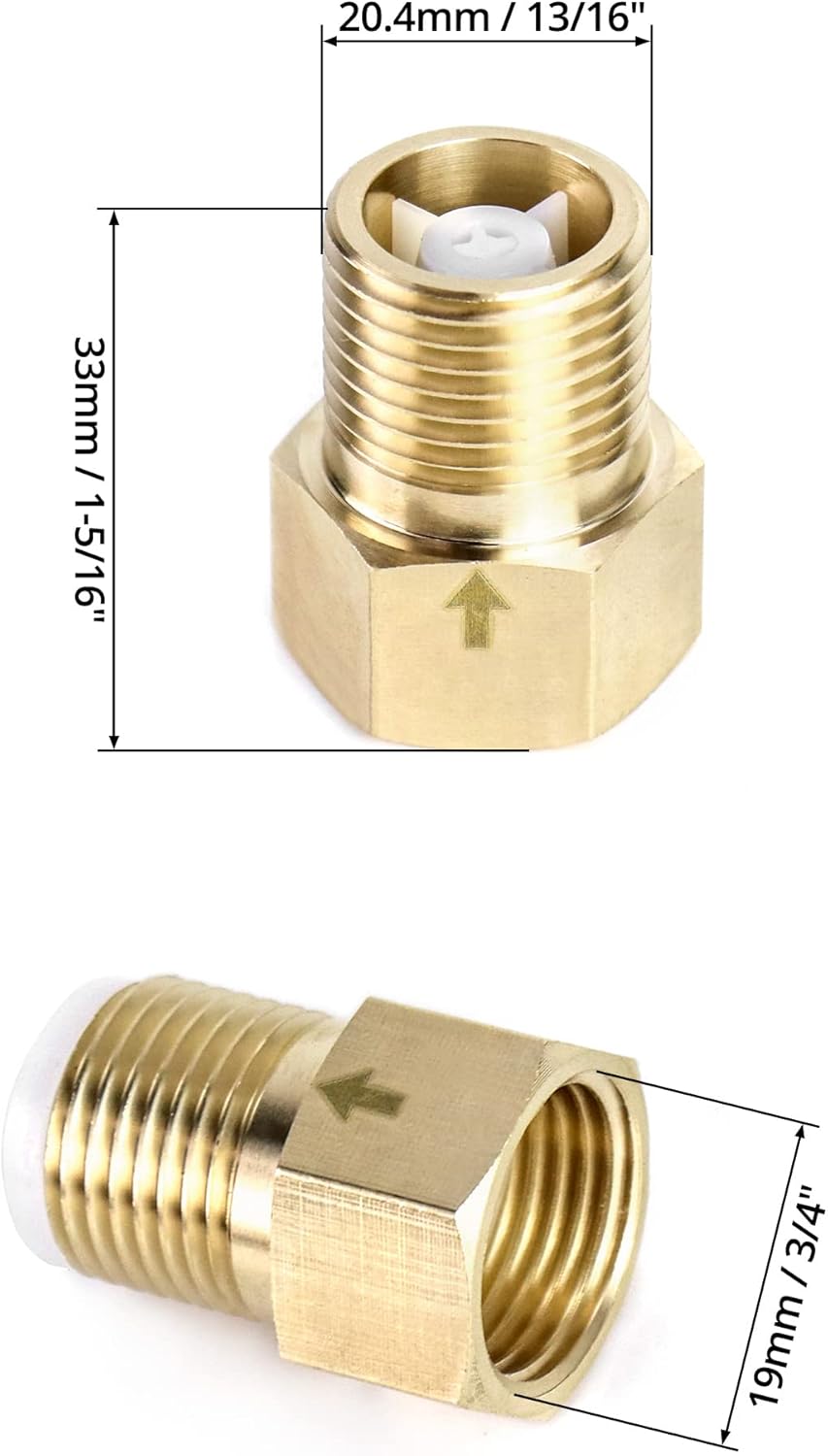 2Pcs Brass One-way Check Valve, 1/2" Female to 1/2" Male Thread of Backflow Preventer