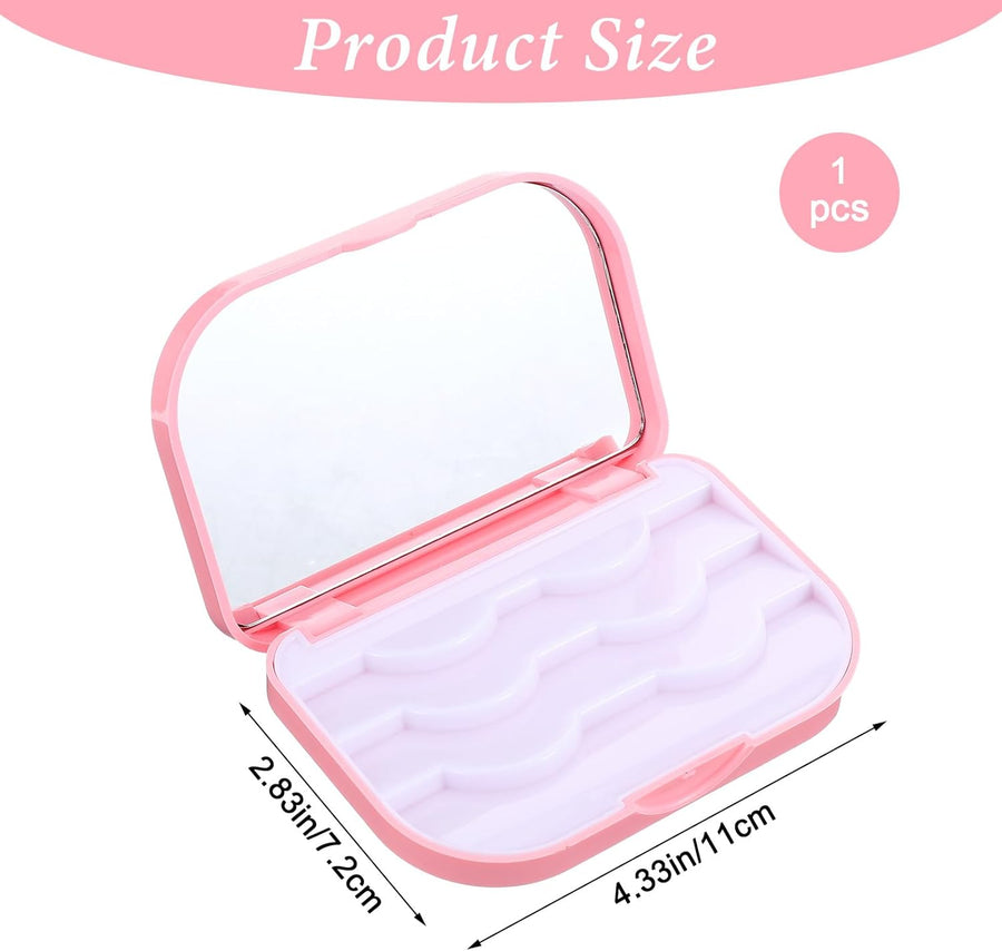 Eyelash Storage Case, 3 Layer Lash Case Makeup Storage Box with Makeup Mirror Empty Travel Cases Cosmetic Organizer Box Fake Eyelash Container Lash Packaging (Pink)