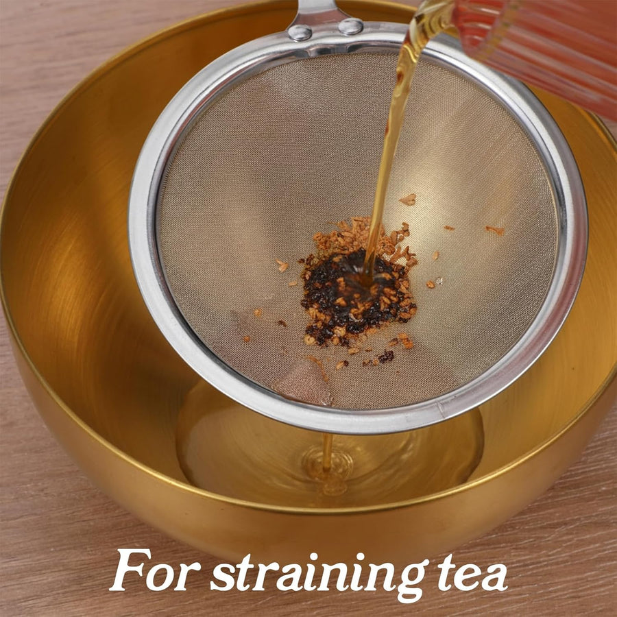 Stainless Steel Fat Skimmer Spoon 4” Fine Mesh Strainer with 9” Heat-Resistant Handle Grease Strainer Spoon Fat Separator for Cooking Frying Quinoa Soup Miso Foam Grease