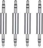 3.5 mm Male to Male Audio Cable Connector, 4 Pack 1/8" Audio Jack Stereo Jack Adapter Metal Silver Headphone Jacks Coupler Connector for Smartphones, Mic