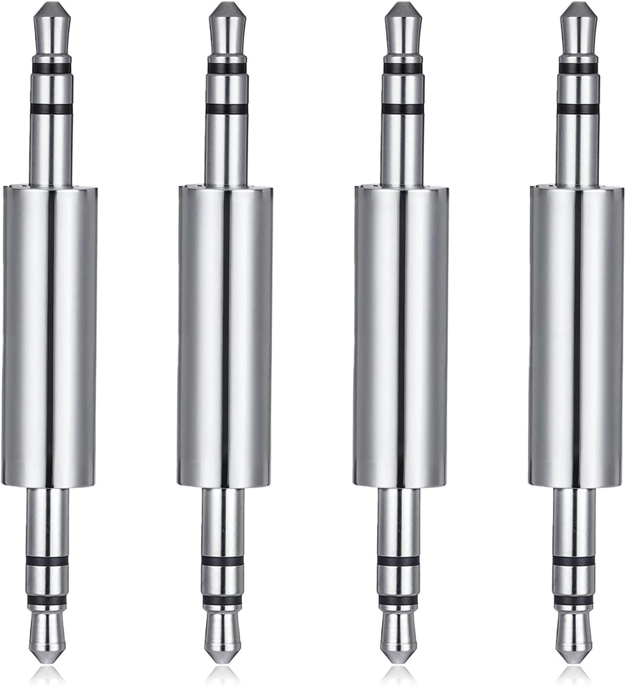 3.5 mm Male to Male Audio Cable Connector, 4 Pack 1/8" Audio Jack Stereo Jack Adapter Metal Silver Headphone Jacks Coupler Connector for Smartphones, Mic