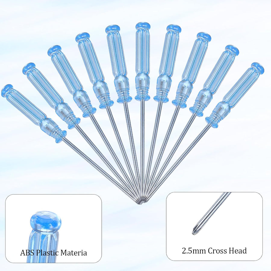 10 Pcs Mini Phillips Screwdriver, 2.5 mm Cross Head Precision Screwdriver Set with Non-Slip Blue Clear Handle 4.9" Total Length Small Screwdrivers for Watch Laptop Eyeglass Small Appliances Repair