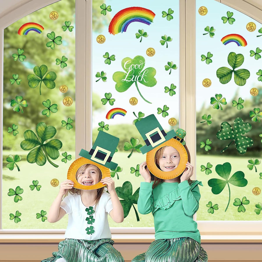 St Patricks Day Decorations,St Patricks Day Window Clings 122 PCS Reusable Spring Window Clings for St Patrick's Day Decor Shamrock Stickers Party Supplies for Kids School Home Office.