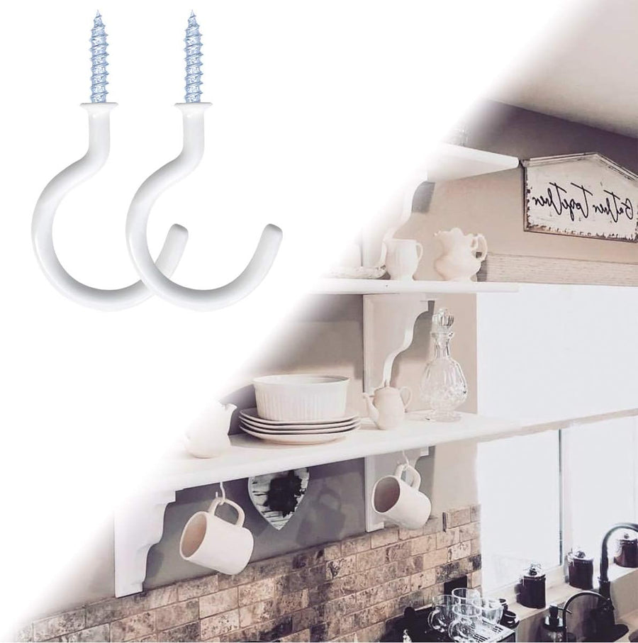 12 Pack Vinyl Coated Ceiling Hooks,Screw-in Mug Hooks,Multi-Function Wall Hooks Kitchen Hooks Cup Hooks for Indoors Outdoors (White, 1-1/4 Inch)