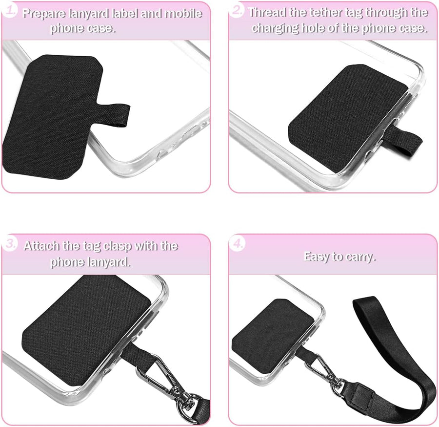 5 Pack Phone Tether Tab Cell Phone lanyard pad, Universal Phone Tether Tab Phone Lanyard Replacement Part Compatible with Most Smartphones (Black)