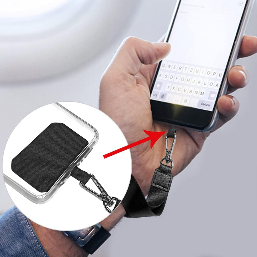 5 Pack Phone Tether Tab Cell Phone lanyard pad, Universal Phone Tether Tab Phone Lanyard Replacement Part Compatible with Most Smartphones (Black)