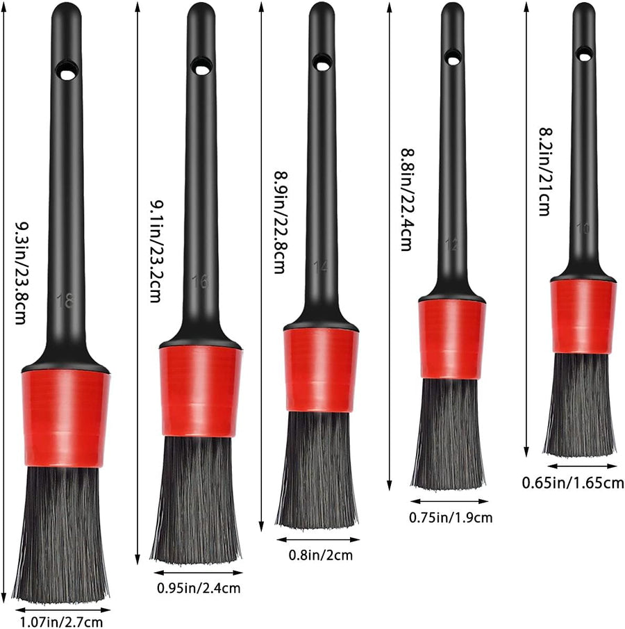 5 Different Sizes Detailing Brush Set, Wheel & Tire Brush, Perfect for Cleaning Wheels,Car Dashboard, Interior, Exterior, Leather, Air Vents, Emblems, Motorcy
