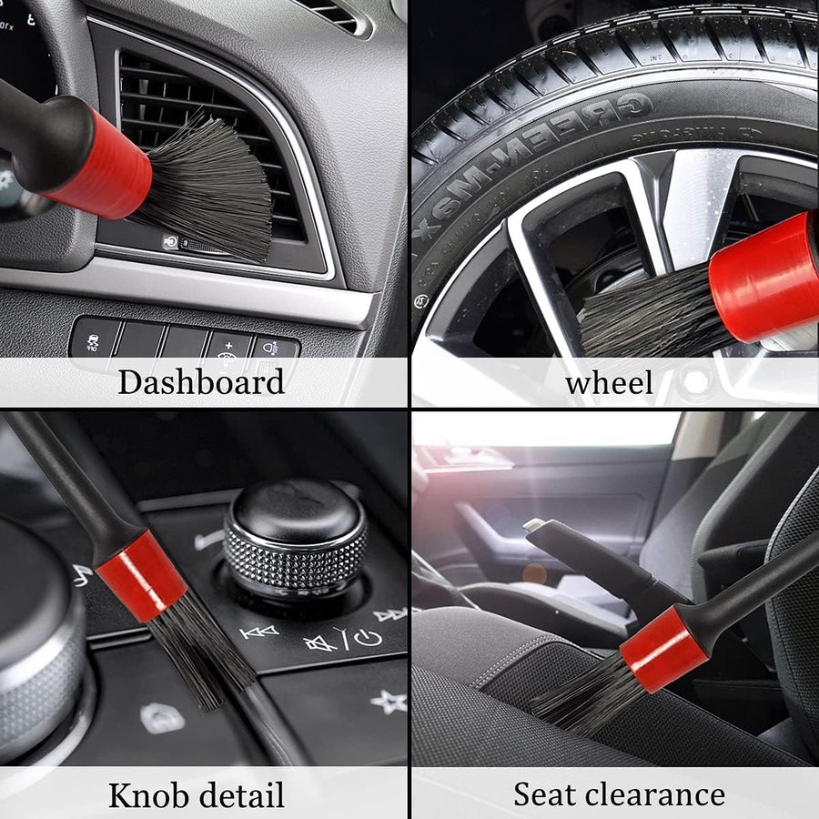 5 Different Sizes Detailing Brush Set, Wheel & Tire Brush, Perfect for Cleaning Wheels,Car Dashboard, Interior, Exterior, Leather, Air Vents, Emblems, Motorcy