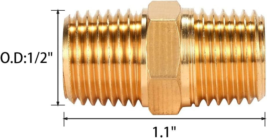 4 pcs Solid Brass Pipe Fitting, Hex Nipple, 1/4" x 1/4" NPT Male Pipe Adapter (O.D x O.D: 1/2'' x 1/2'')