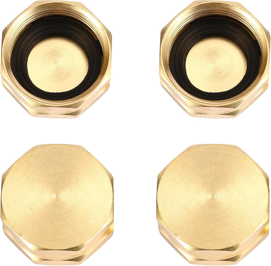 4 Pack Garden Hose End Caps with Washers, Brass Spigot Cap, 3/4" Female End Cap