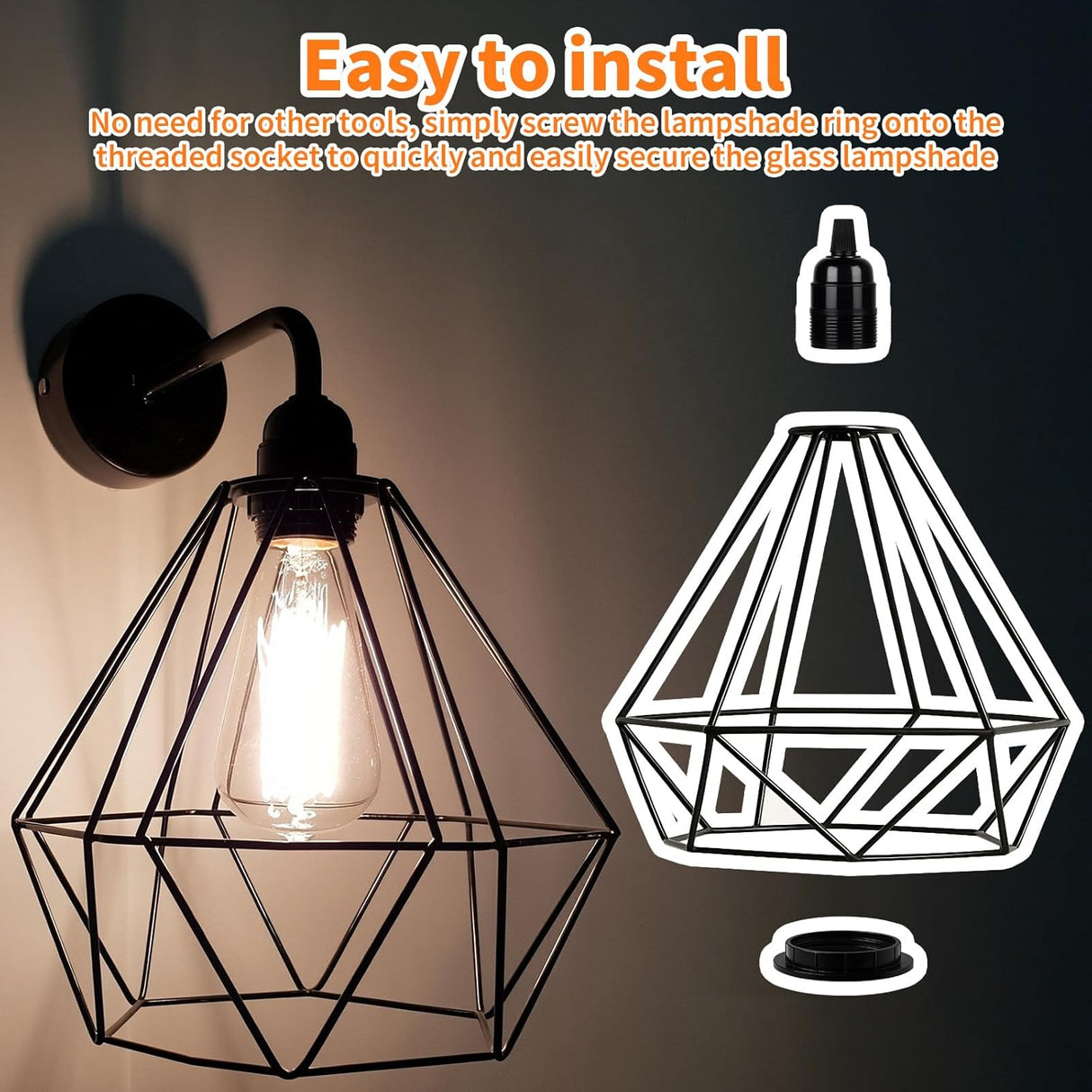 6 Pack E26 Lamp Shade Rings - E26 Light Socket Shade Rings Collar Ring,- 34mm (1-3/8") & 39mm (1-1/2") 2 Sizes Black Threaded Reducer Collar Ring for Light Socket, Hanging Lamp Holder Parts