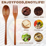2Pcs Wooden Spoons and Forks - Reusable Wooden Utensil Set - Handmade Flatware Tableware Cutlery for Cooking Eating Kitchen Travel and Camping