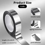 4 Rolls/110 Yard Metallic Mirror Tape - Silver 1/2'' Decorative Tapes - Self Adhesive Polyester Film Decor Tapes - DIY Graphic Art Tape - Wall Decor TV Frame Crafts Gift Box Wrapping