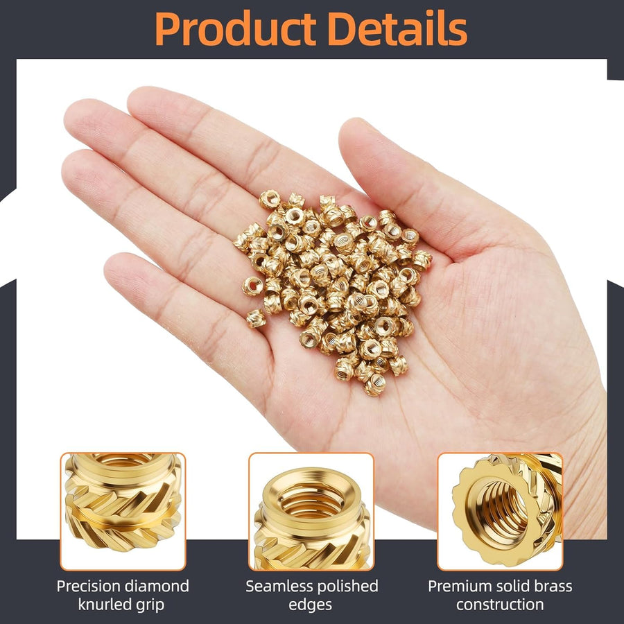 100-Pack M3 Threaded Inserts - Heat Set Inserts - M3x4x5 Female Thread Metric Knurled Nuts - Brass Insert Nut Threaded Inserts for Plastic 3D Printing Components Loptop Automotive Shell