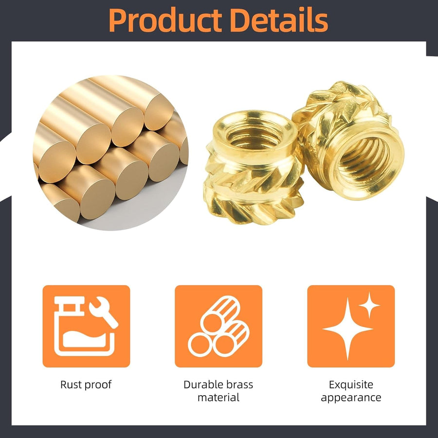 100-Pack M3 Threaded Inserts - Heat Set Inserts - M3x4x5 Female Thread Metric Knurled Nuts - Brass Insert Nut Threaded Inserts for Plastic 3D Printing Components Loptop Automotive Shell