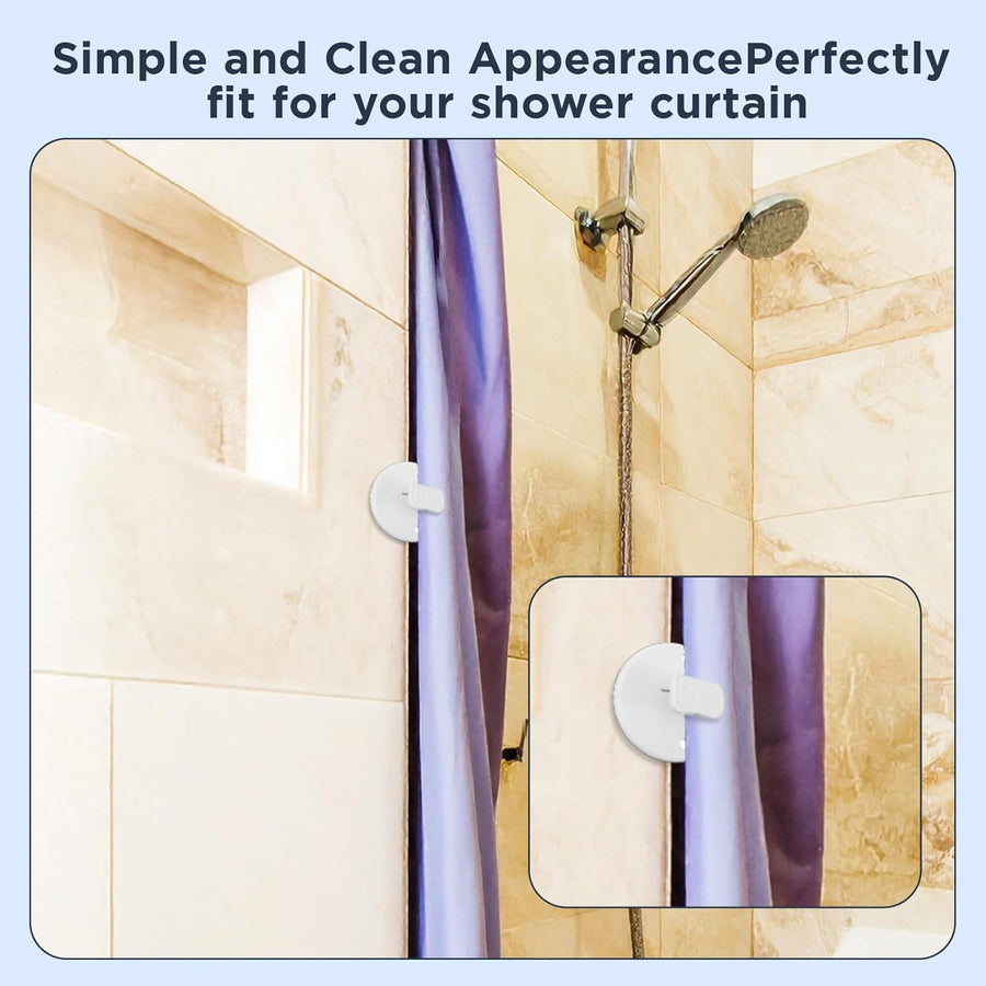 4Pcs Shower Curtain Clips to Wall, Self Stick Shower Clips for Curtain Closer for Avoid Water Splashing Windproof Out(White)