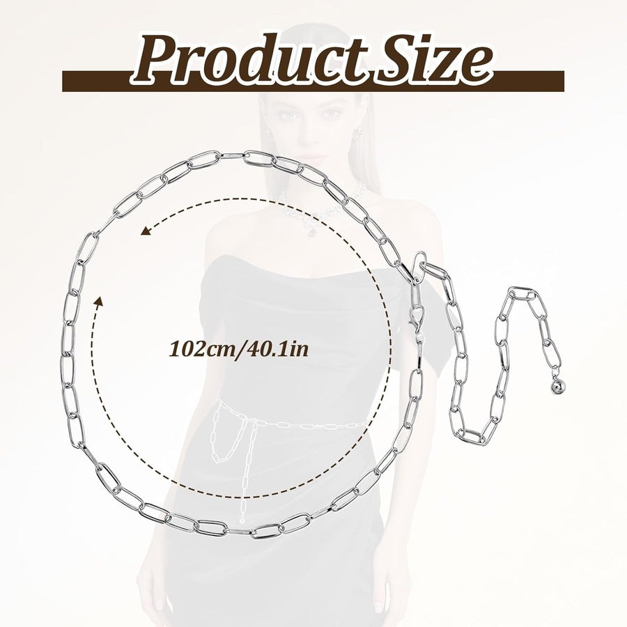 Silver Chain Belts for Women,Adjustable Womens Chain Belt Trendy Metal Belt for Jeans Dresses Pants