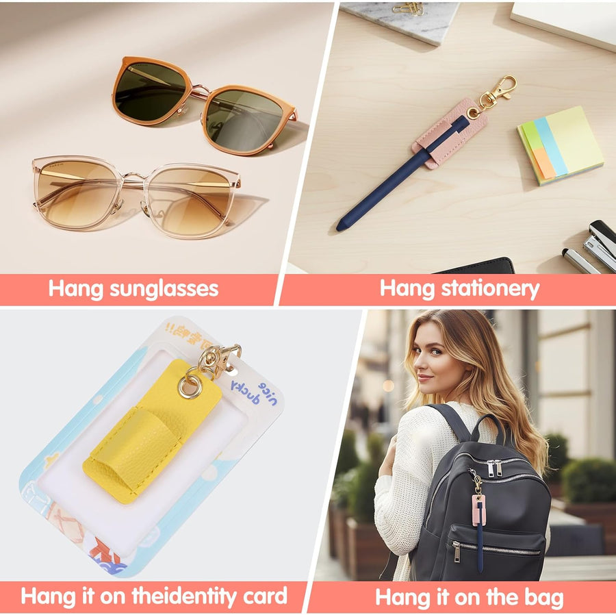 3Pcs Lanyard Pen Holder,Single Lanyard Pen Holder Anti-Lost PU Leather Badge Pens Keychain for Nurses,Courier,Office Supplies