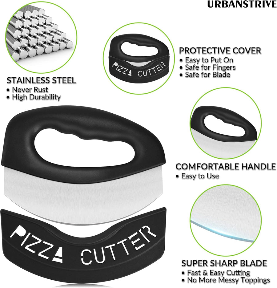 Heavy Duty Stainless Steel Pizza Cutter with Cover, Super Sharp Blade Pizza Knife Pizza Cutter Rocker, Perfect Kitchen Gadgets for Pizza Cutting Home Essentials (Black)