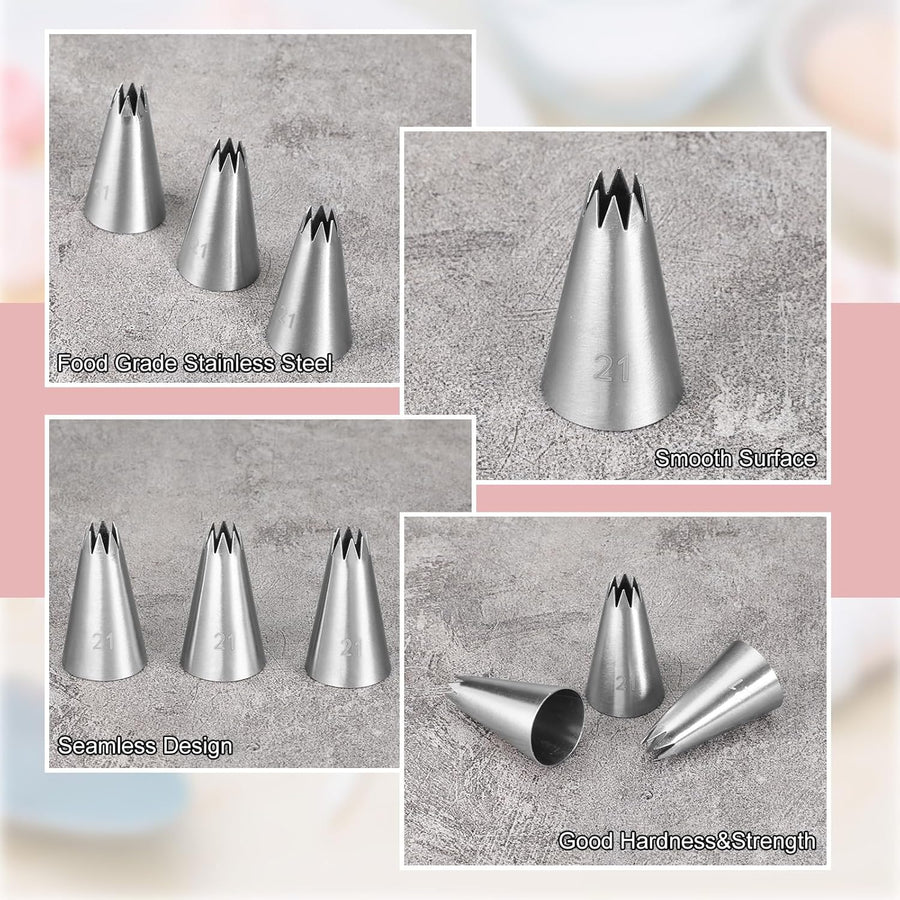 3 Pcs Open Star Cake Decorating Tip #21, Icing Piping Tip for Frosting, Open Star Icing Tips for Cake Decorating