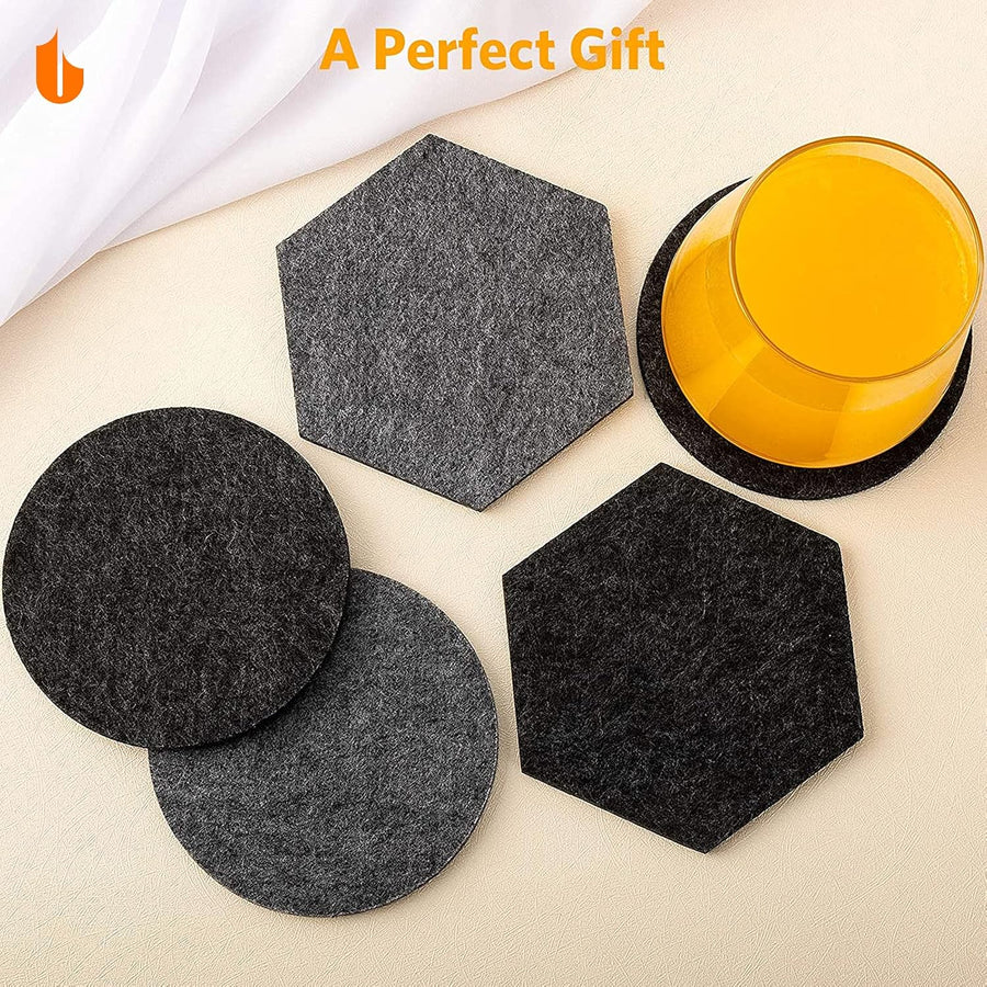 4 PCS Coasters, Eco-Friendly 100% Biodegradable Absorbent Felt Coasters for Drinks Bar Home, 4 Inch (Black Round)