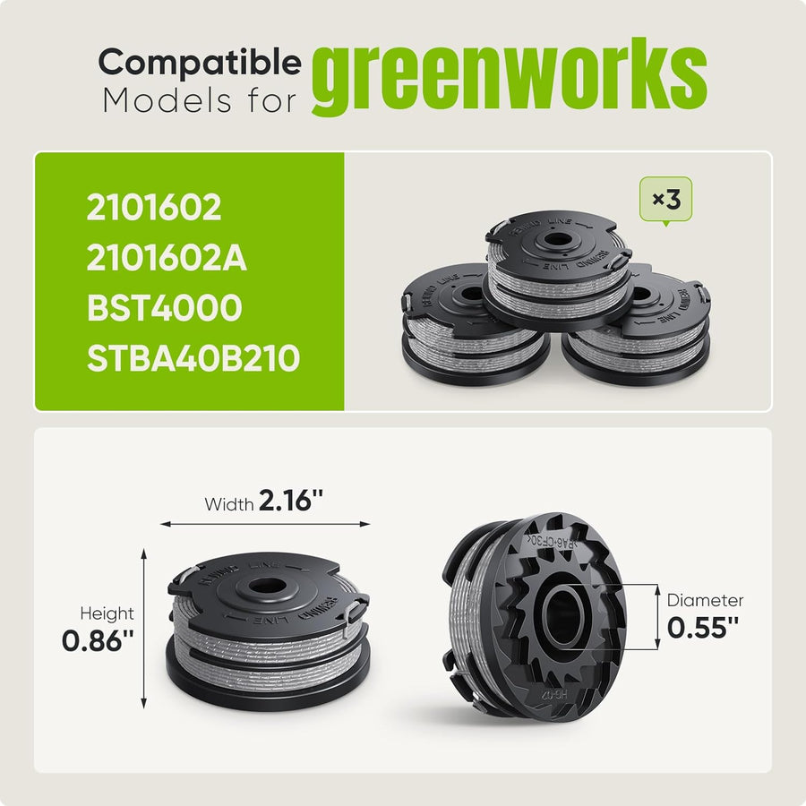 Weed Wacker String Compatible with Greenworks, Dual String Trimmer Replacement Spool for Greenworks Weed Eater String Trimmers(3 Pack)