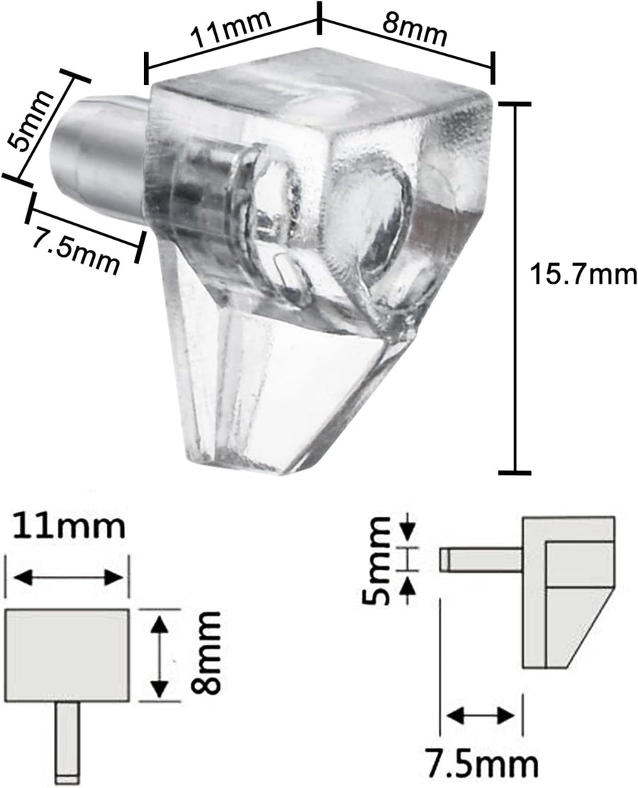 5mm Shelf Pegs 50 Pack Clear Crystal Plastic Cabinet Shelf Pins Shelf Holder Pins Replacement Pegs for Kitchen Furniture Cabinet Bookcase