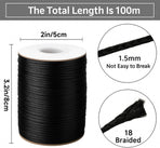 1.5MM Black Nylon String - 110Yards Wind Chime String Weather Resistant Nylon Cord Black Nylon Bracelets String Beading Thread Macrame Trim Cord for Necklace Jewelry Making Craft Halloween
