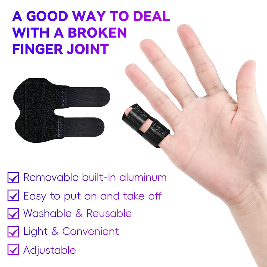 2 PCS Small Finger Splint, Adjustable Trigger Finger Splint, Straightener for Broken Strained Arthritis for Pinky, Index Splints for Teenagers and Women (Black)